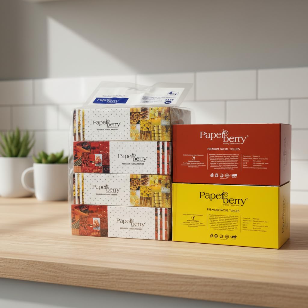 Коробка для салфеток Paperberry 4-в-1 | 2-слойные, ультрамягкие и прочные, из первичной целлюлозы | Гипоаллергенные, без отдушек, карманные салфетки для дома, офиса и автомобиля, упаковка
