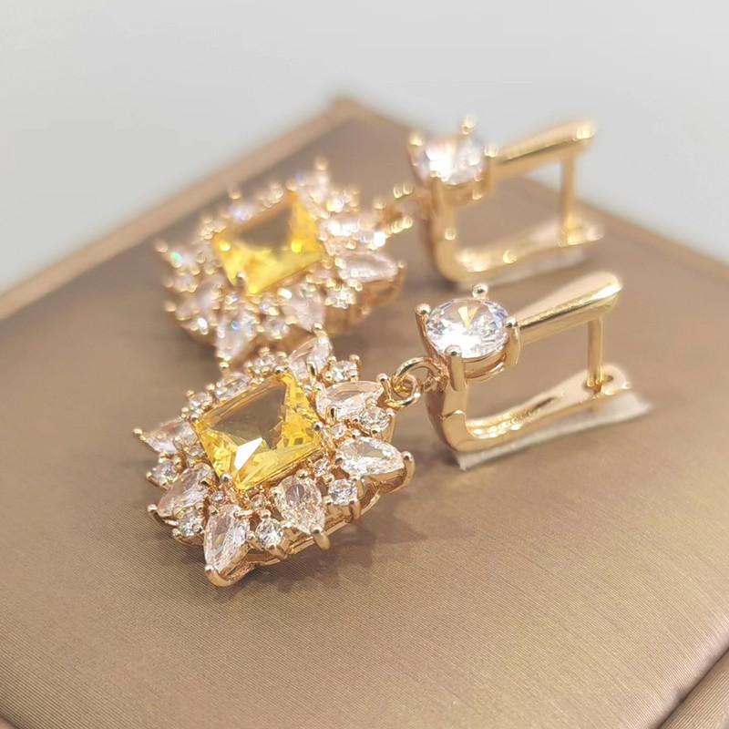 Роскошные серьги с кристаллами для женщин, новинка 2023 года, серьги-капли золотого цвета с цирконием, модные свадебные, помолвочные и вечерние ювелирные аксессуары