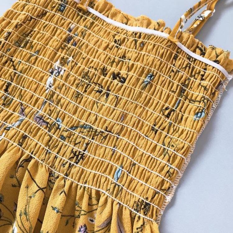 2023 Summer Floral Printed Chiffon Mini Dress Women Casual Fashion Spaghetti Strap Sleeveless Elastic High Waist Dress