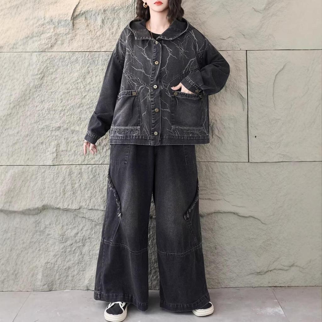 Женский джинсовый кардиган с капюшоном Весна 2026: Универсальный, Повседневный, Большого размера