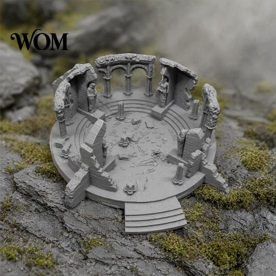 3D Printed Figurines Ancient Greek Altar Ruins Statue, Micro Landscape Miniature Model, Detailed Sculpture Architecture Desktop Ornament for