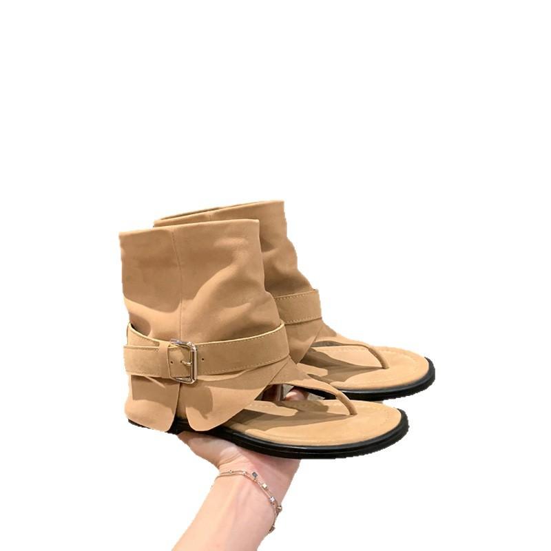 Версия из коровьей кожи~ Виноградная матерь-палец короткие кожаные крутые ботинки женские носят Римские модные крошки круглая голова плоские сандалии