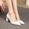 Fashion Plus Size 35-42 Basic Pumps Pointed Toe High Heels Boat Shoes for Woman Dress Shoes Shallow Thick Heel White Wedding Shoes