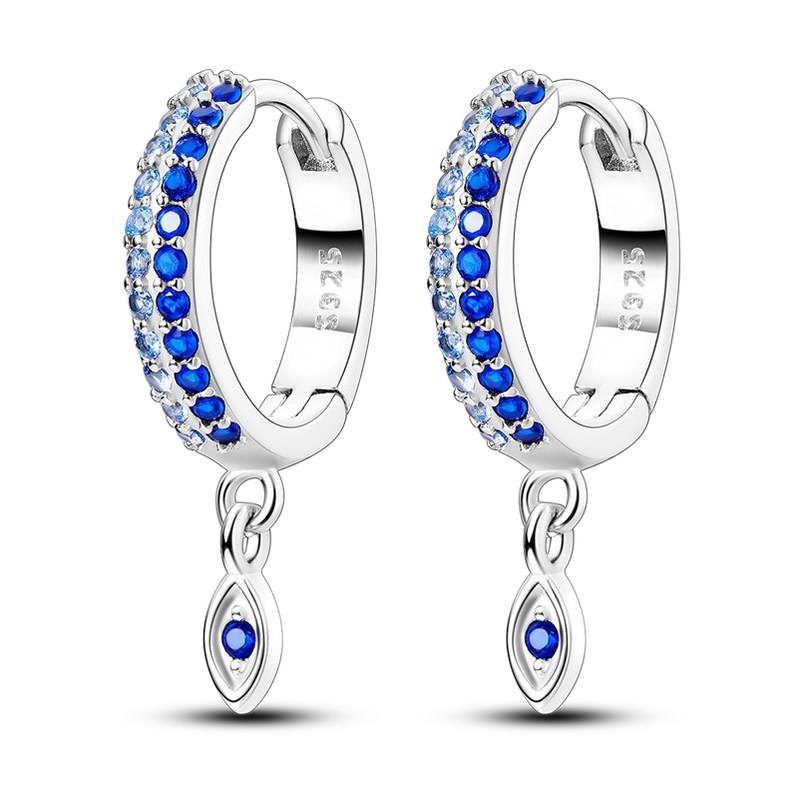 Серьги-кольца с синим цирконием для женщин, серебро 925 пробы, оригинальные серьги с цирконием, серьги U-образной формы, звезда, луна, роскошные ювелирные изделия, подарок