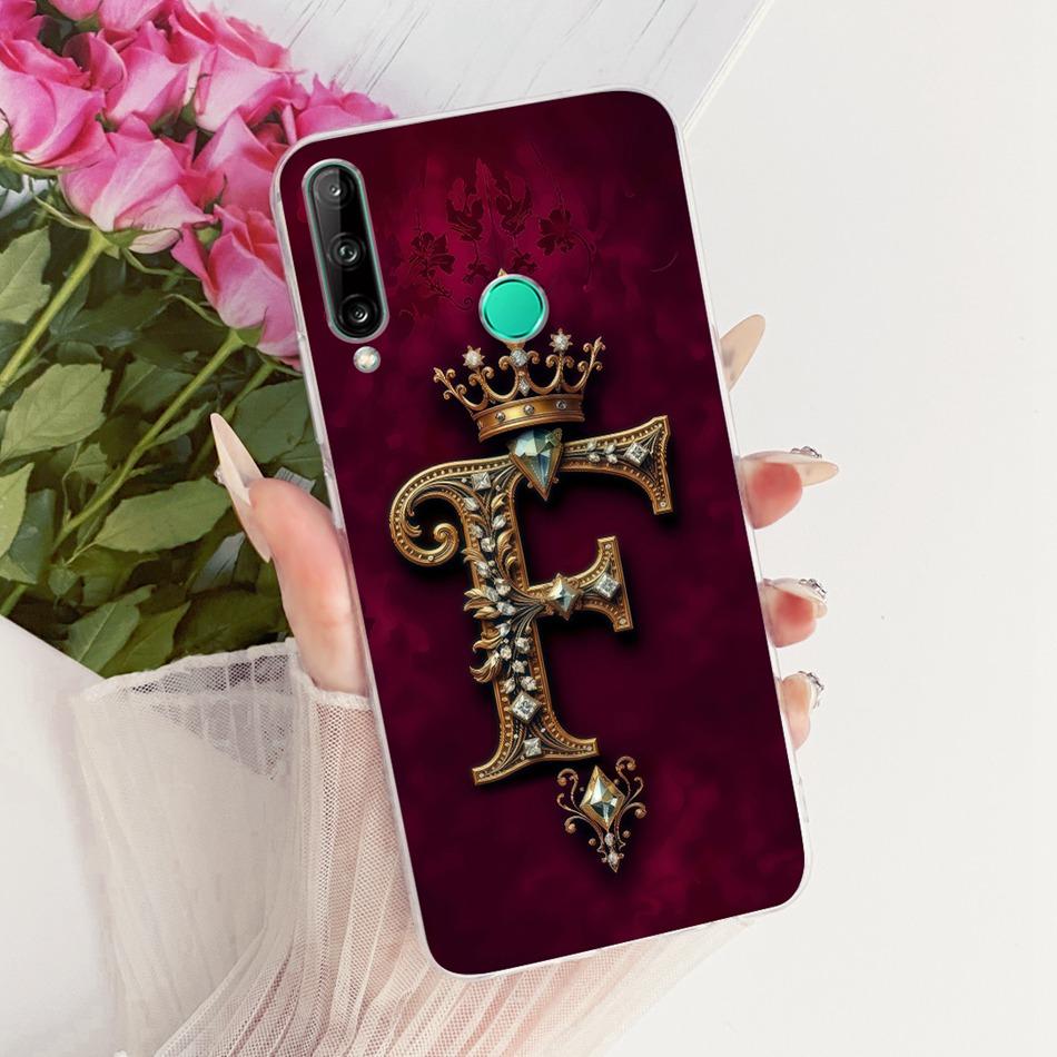 For Huawei Y7p Royal Crown Initial Letter Couple Phone Case For Huawei Y7P 2020 ART-L28 L29 Soft Silicone TPU Covers Bumpers