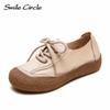 Натуральная кожа Женская кожаная обувь Круглая носовая часть Шнуровка Плоская обувь Модная удобная повседневная обувь