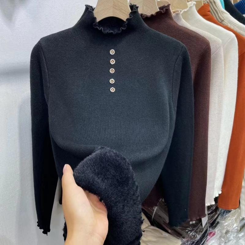 Кружевной воротник с грибами флисовая утолщенная вязаная базовая рубашка женская осенне-зимняя новая модная цельнокроеная флисовая трикотажная кофта