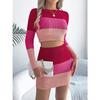 GMXIA Autumn and Winter Multi-color Long-sleeved Crop Top, Hip-hugging Skirt, Knitted Suit Women's Wear