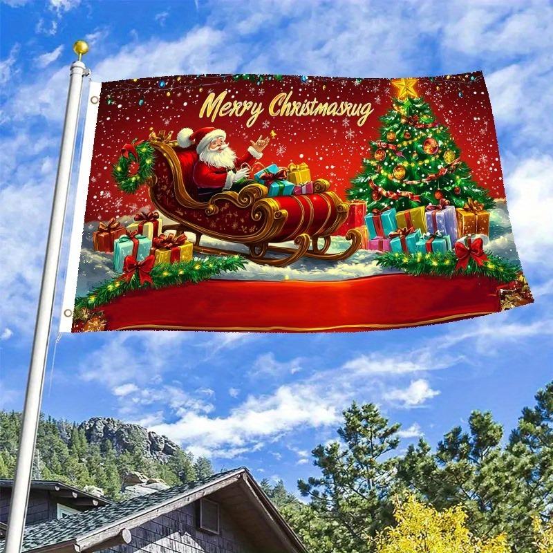 1pc Winter Christmas Holiday Vintage Santa Claus Sleigh Flag, 33.02cm X 7.62cm X 5' Flag Pole Sleeve, Single-Sided Hanging Flag, Flag Pole Sleeve with