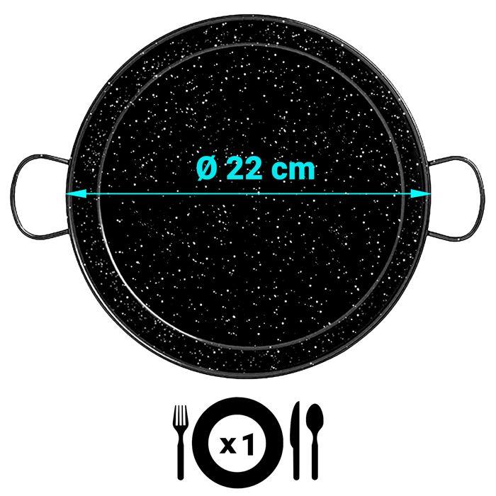 Poêle à Paella Induction 22 cm, Acier Émaillé, pour 1 Portion de Paella Briebe Levante Noir