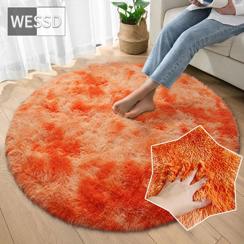 Cute Rainbow Plush Carpet Round For Girl Room Cute Soft Shaggy Hair Rug For Bedroom Kids Room Rug Play Mat Crawling Mat Non-slip