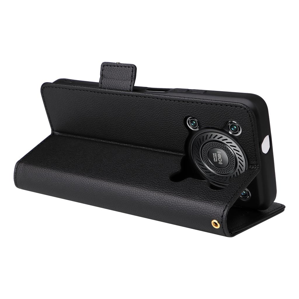 For Oukitel C60/C60 Pro Case with Wrist Strap Litchi Texture PU Leather Wallet Phone Cover