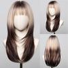 Ombre Blonde Brown Hair Wigs Long Layerd Straight Wig with Bangs Natural Looking Daily Fake Hair Soft Heat Resistant Wig