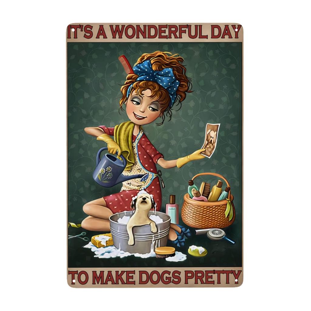 Dog Salon Vintage Wall Metal Sign, Dog Grooming Salon Sign Farmhouse Country Kitchen Home Garden Wall Decor Art 8x12 Inch