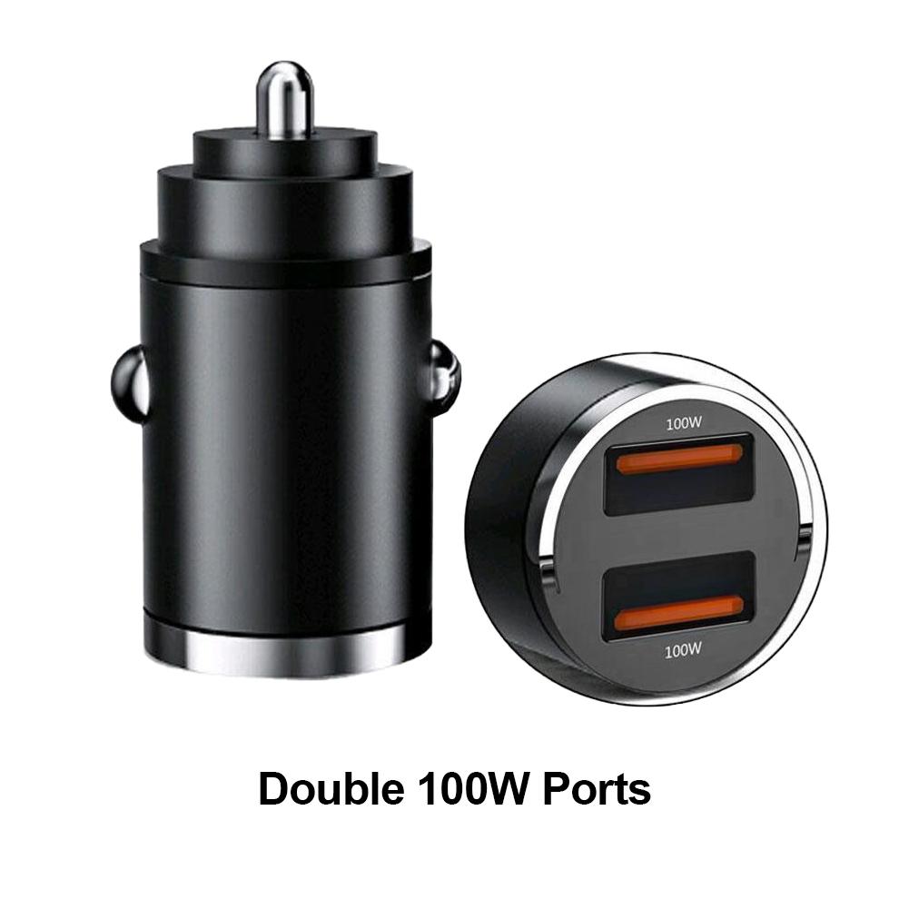 200W Mini Car Dual Port USB Charger Lighter Fast Charging Lighter Socket 100w PD Usb Type C Dual Ports Invisible Metal Charger