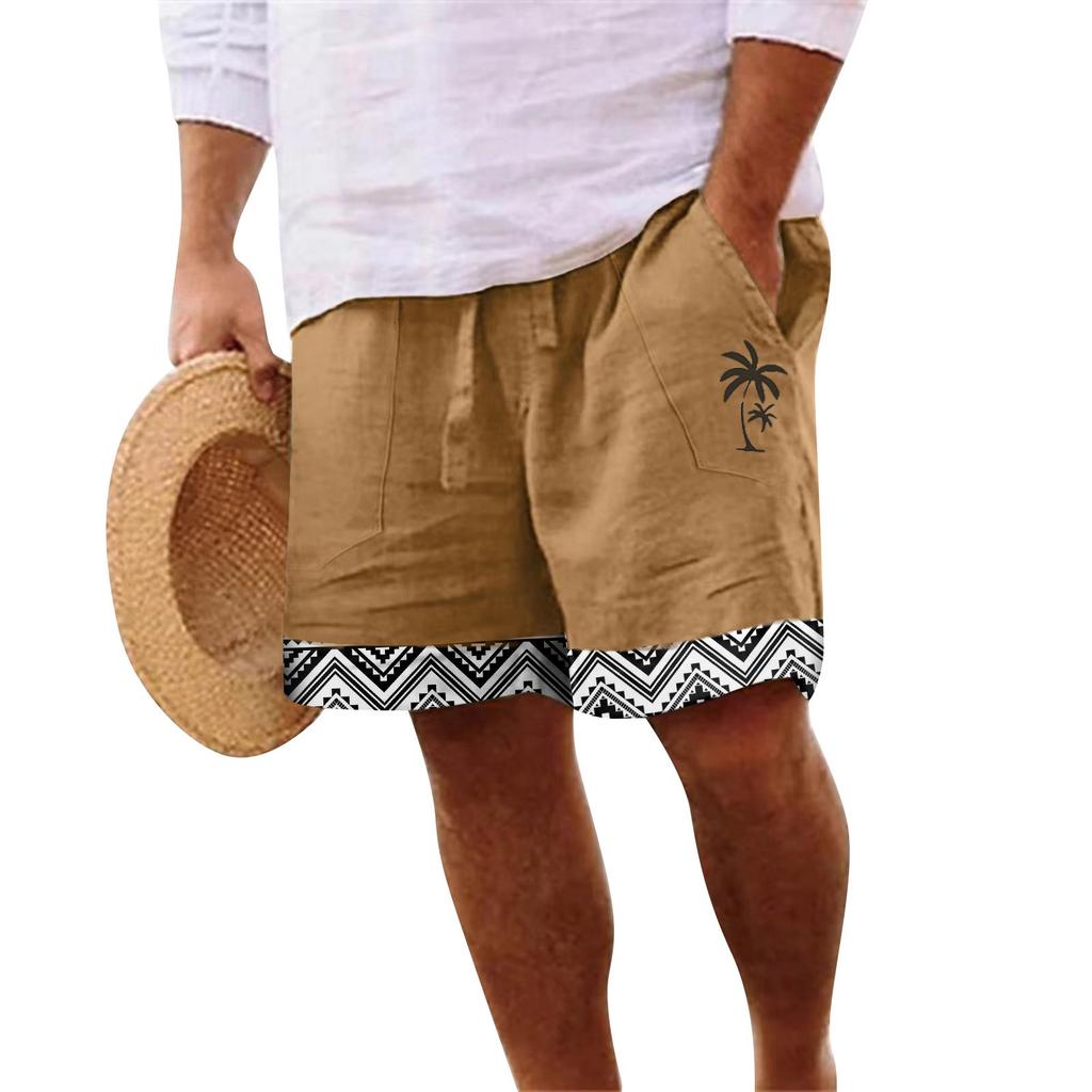 Мужские хлопковые и льняные однотонные спортивные штаны со шнуровкой, мужские шорты, повседневные брюки