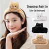 Cartoon Cat Velvet Headband: Non-Slip Scrunchie for Washing Face or Applying Face Mask.