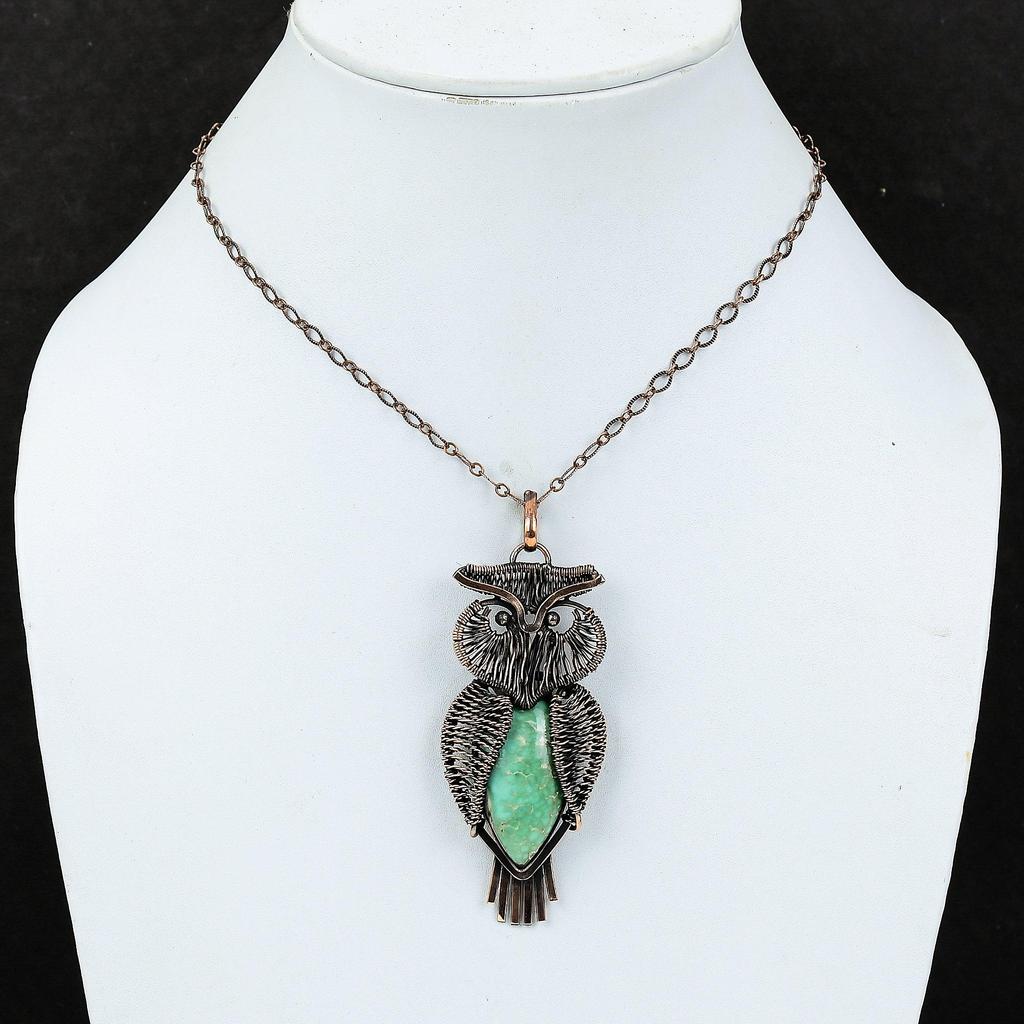 Подвеска из варисцита, обернутая медной проволокой, ювелирное изделие в виде совы из варисцита, новинка ручной работы, подвеска из драгоценного камня для подарка, ювелирное изделие из медной проволоки
