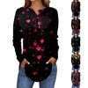 Женская мода свободный воротник на пуговицах с принтом длинный рукав футболка топы пуловер
