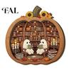 Whimsical Ghost Book Nook Halloween Wooden Tabletop Ornament, 2D Flat Cute Reading Bathing Fall Harvest Home Decoration Watering Plaque with Stand for