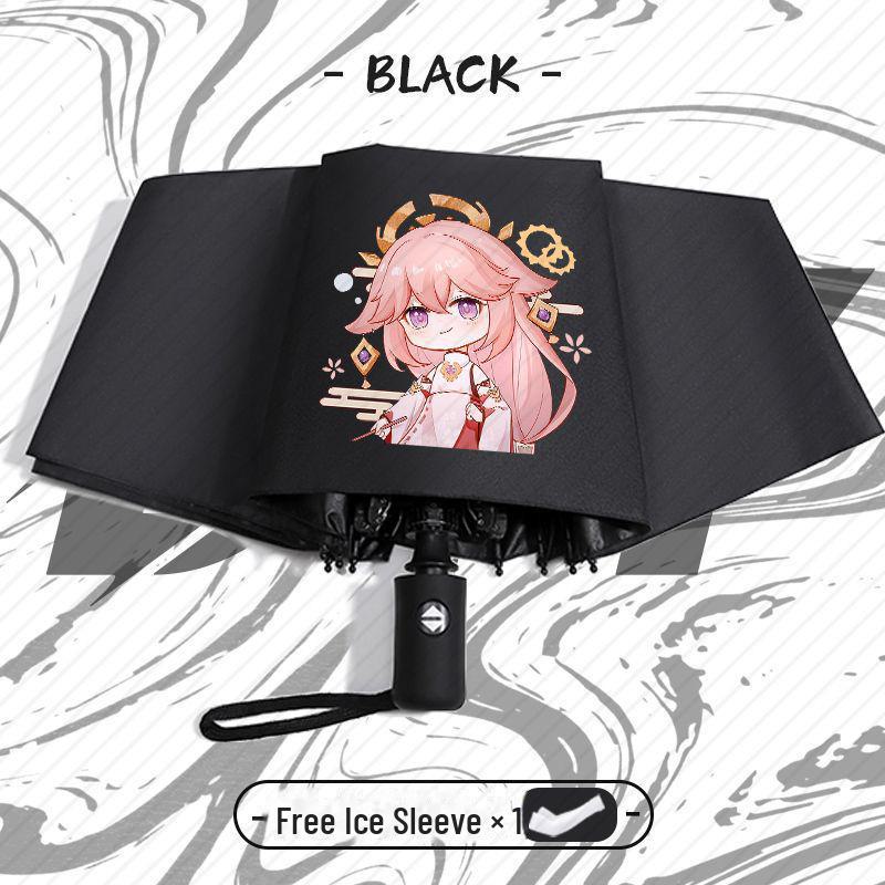 Зонт Genshin Impact Automatic складной с защитой от ультрафиолета для учеников начальной школы - устойчив к ветру, подходит для использования в солнечную и дождливую погоду