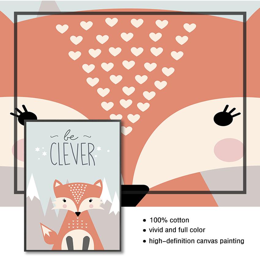 Настенные картины для детской спальни, домашний декор, холст, картина, милый мультфильм, лиса, сова, олень, скандинавская картина на холсте, художественный принт