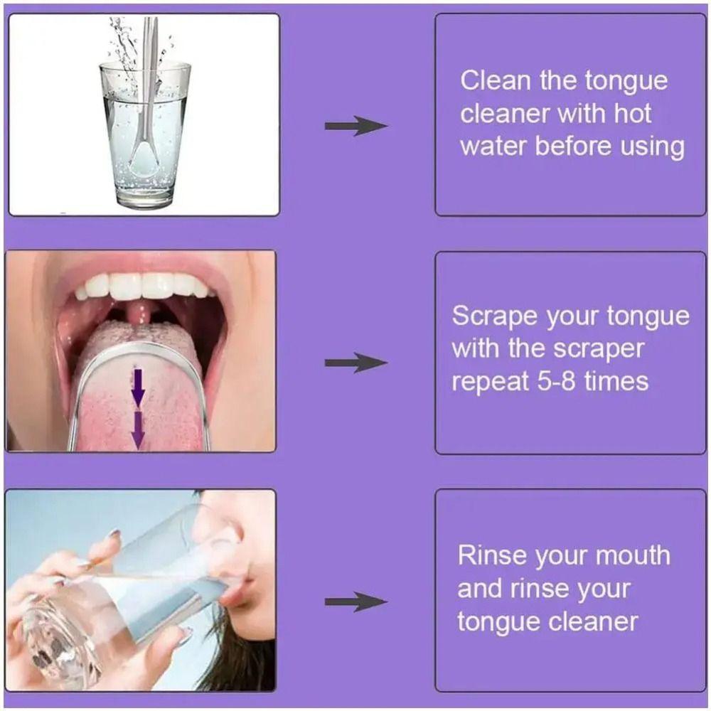 Stainless Steel Halitosis Clean Silver Tongue Scraping Brush Portable Tongue Scraper Women Men