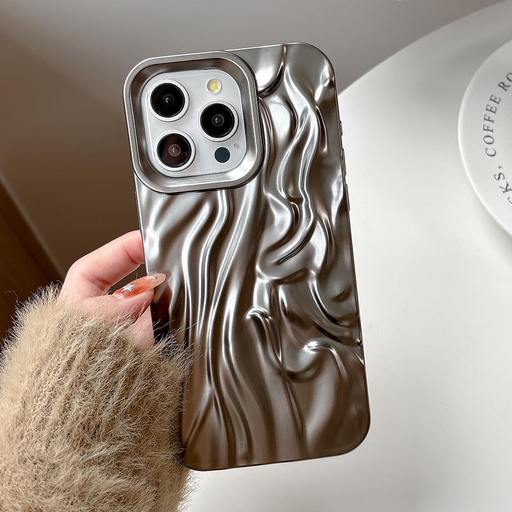 Золотой 3D Чехол для телефона с эффектом водной ряби Для iPhone 17 16 15 14 13 12 11 Pro Max Электроplated Ударопрочный Силиконовый Чехол