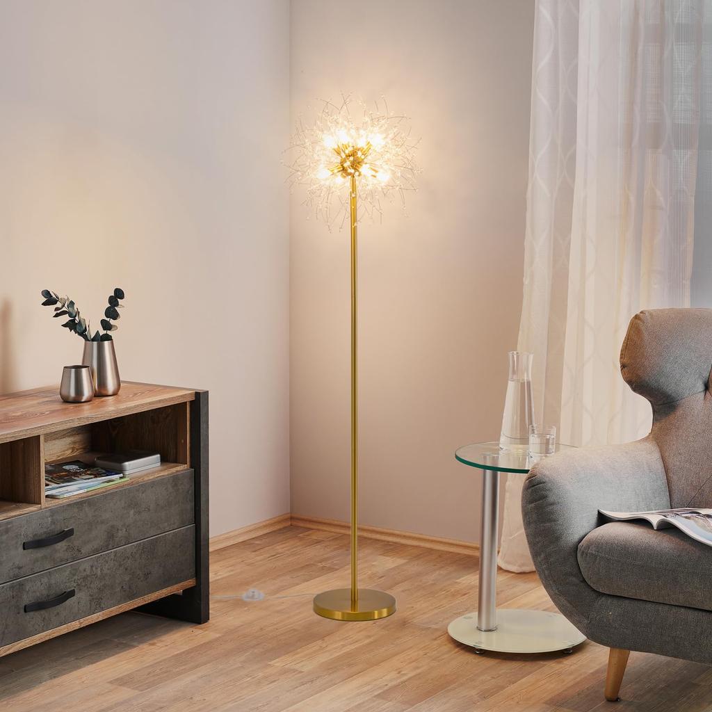Торшер Chende из хрусталя и латуни, скандинавский дизайн «фейерверк», люстра на 8 ламп, светодиодные лампы G9, стильный, яркий, современный, напольный, простая сборка,