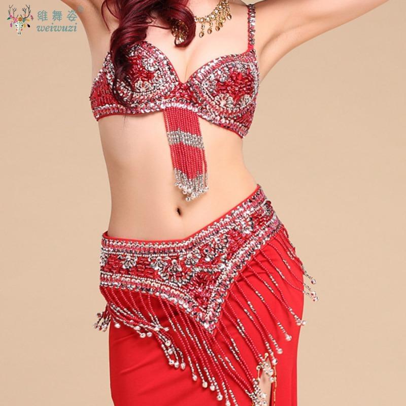 Hot Sale Beaded Crystal Belly Dance Costume Wear for Women Bra Belt Clothes Sexy Bellydance Carnival Bellydancing Costumes Set