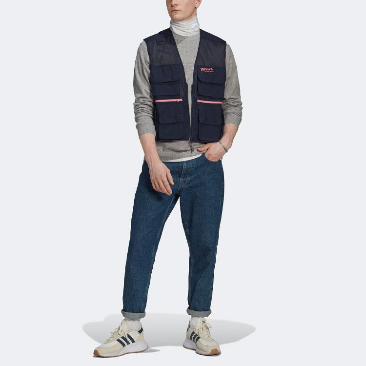 Adidas Спортивный жилет с контрастным логотипом и несколькими карманами, мужские топы Legend-Ink-Blue HK4986