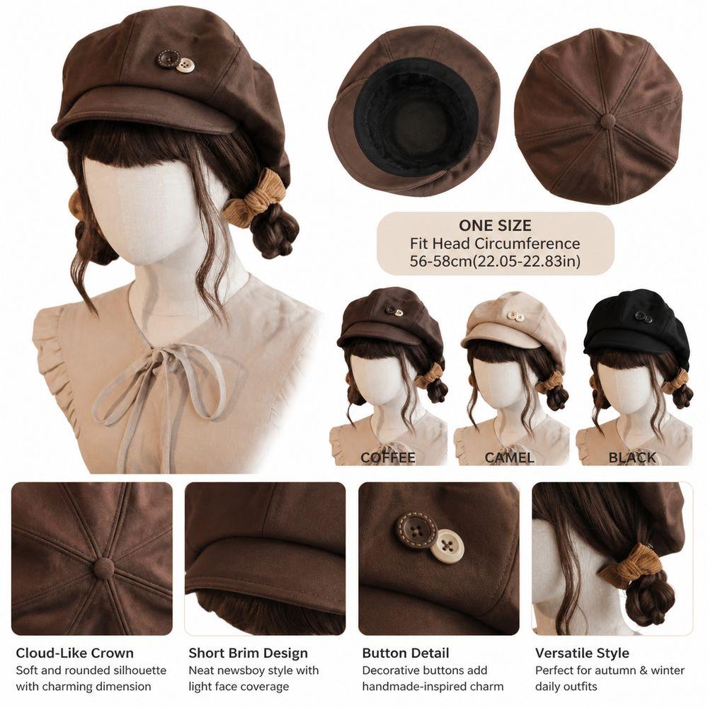 Handmade Beret Cap Button Cloud-Like Hat New Newsboy Cap Autumn Winter Wear