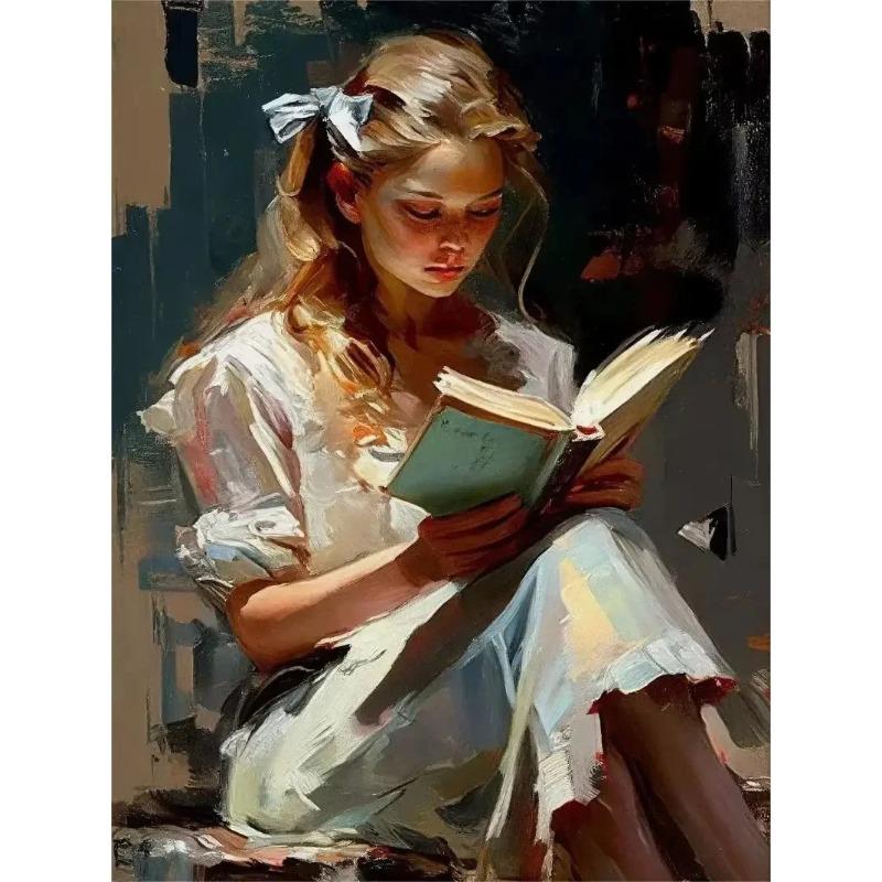 Винтажный Читающий Элегантная Девушка Любители Книг Постер Женский Портрет Масляная Живопись на Холсте Картина Настенное Искусство Изображение для Комнаты Домашний Декор