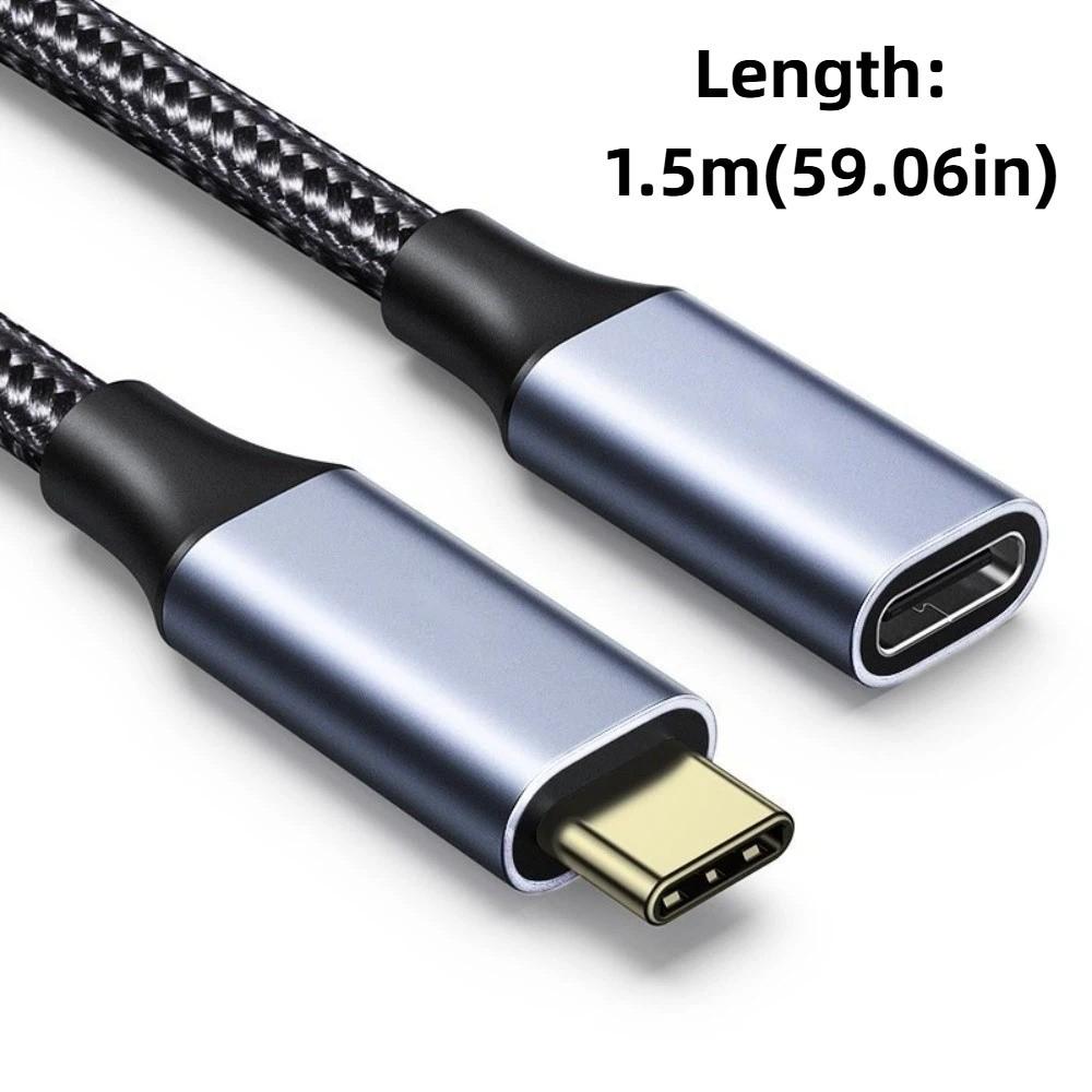 Male To Female Type-C Extension Cable USB C 3.1 4K 60Hz Type-C Extension Date Line Braided Shell PD 100W Video Extension Cable