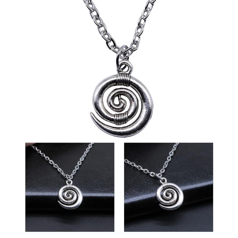 Fashion Simple Necklace Vintage Antique Silver Color Vortex Symbol Pendant Necklace 15x19mm Durable Alloy Neck Chain