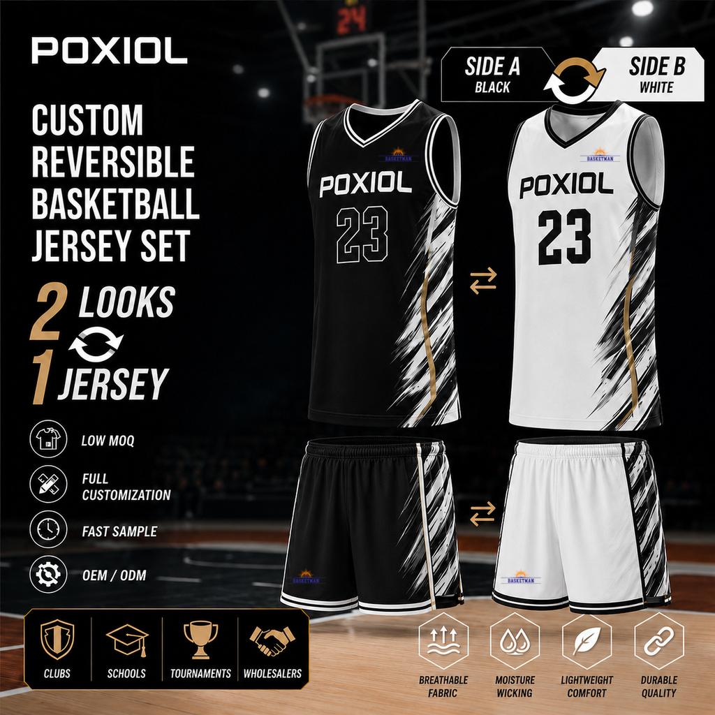 Custom Reversible Basketball Jersey Set Sublimation Team Uniform Kit Quick-Dry Breathable Basketball Wear for Adult/Kids