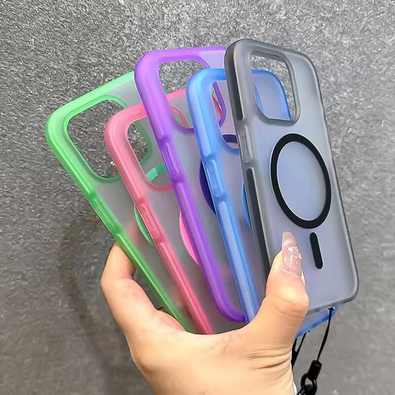 Для Magsafe Матовый Магнитный Чехол Candy Для iPhone 16 Pro Max 15 14 13 12 Ремешок На Запястье Кистевой Ремешок Прозрачный Желейный Бампер Чехол
