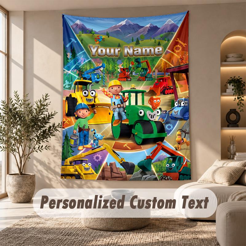Bob the Builder Tapestry, Personalized Custom Text, Wall Hanging Tapestry For Living Room Home Wall Decor