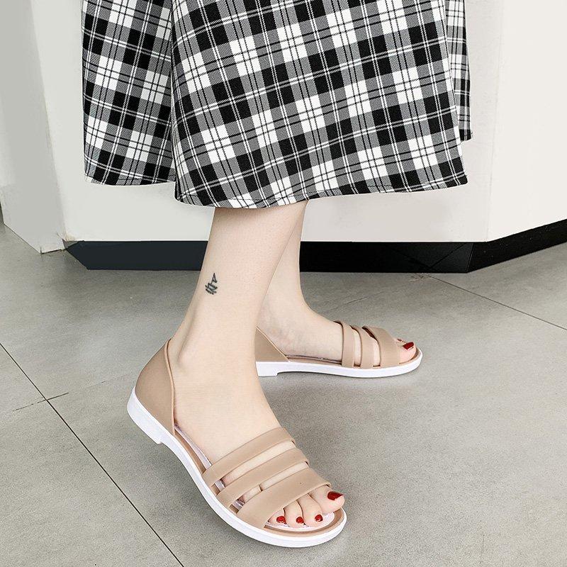 Летние сандалии на плоской подошве, шлепанцы с открытым носком, повседневная пляжная уличная женская прозрачная обувь