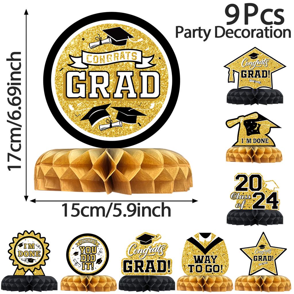 9 шт./набор украшений для выпускного вечера 2024 года, центральная часть выпускного стола, сотовые украшения для выпускного стола
