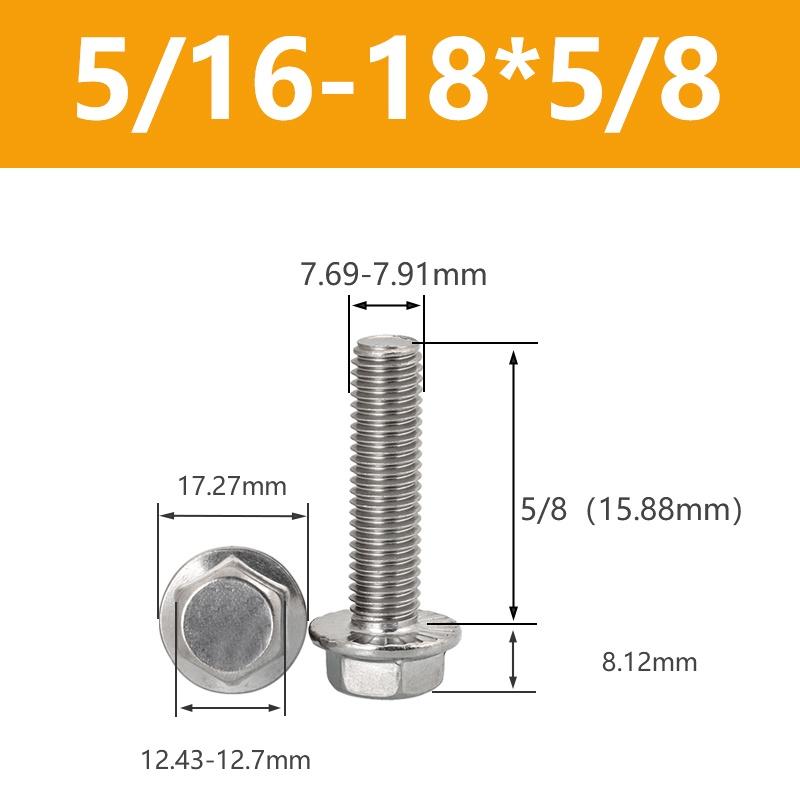 UNC 1/4-20 5/16-18 3/8-16 Болт с шестигранной головкой из нержавеющей стали 304 с зубчатым фланцем и колпачковой головкой с шестигранной шайбой