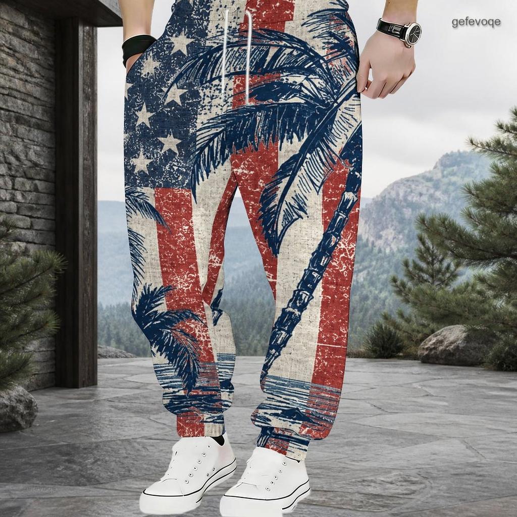 Men Plus Size Colorful Floral Printed Drawstring Cuffed Ankle Jogger Pants With Side Pockets