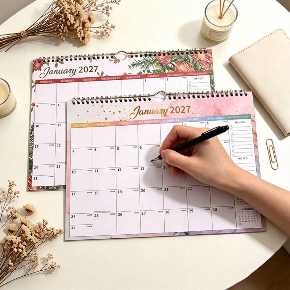Foldable Double-coil Calendar Oil Painting Style English Calendar 2027 Flower Desk Calendar Home