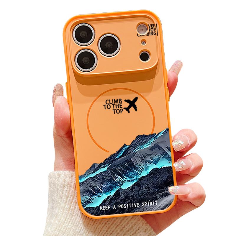 Чехол с рисунком «Пейзаж с самолетом» для iPhone 17 Pro Max Магнитный Для Magsafe Покрытие с ощущением кожи Для iPhone 16 15 14 13 Pro Max