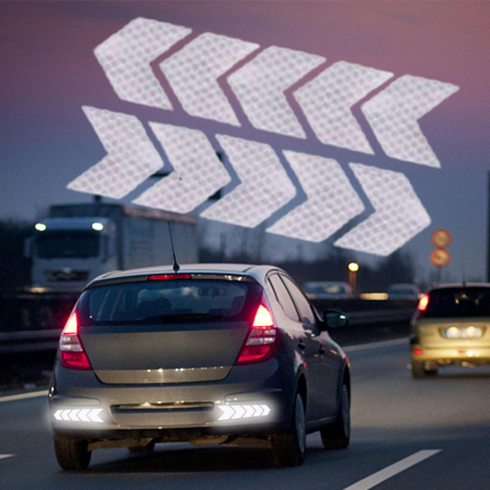 10Pcs Arrow Shaped Reflective Stickers Strong Car Reflective Tape Night Visibility Reflective Arrow Decals Adhesive Warning S