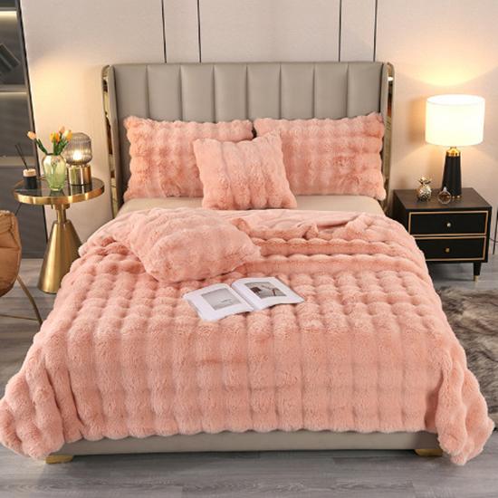 Winter Bed Blanket Thickened Warm Sofa Blanket Solid Color Plush Soft Blanket Double-sided Available Nap Blanket