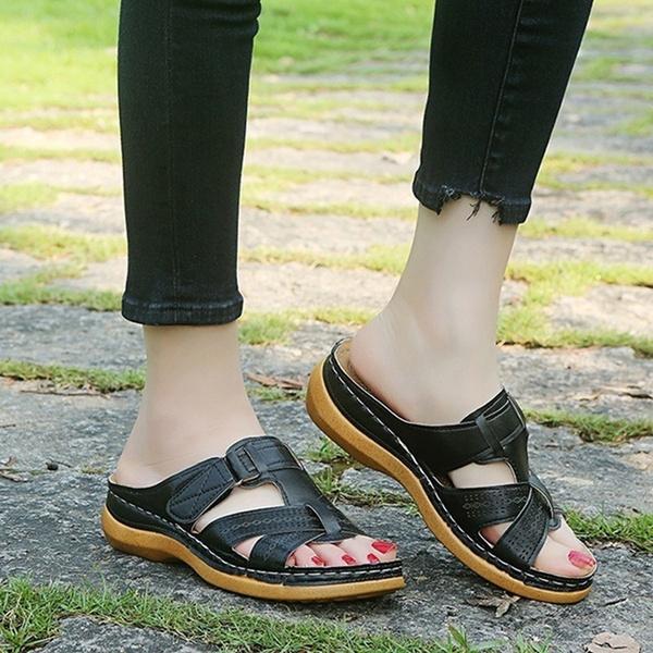 35-44 Summer Women Premium Orthopedic Open Toe Sandals Female Slippers Buckle Strap Vintage Anti-slip Breathable Slippers Plus Size Sandals
