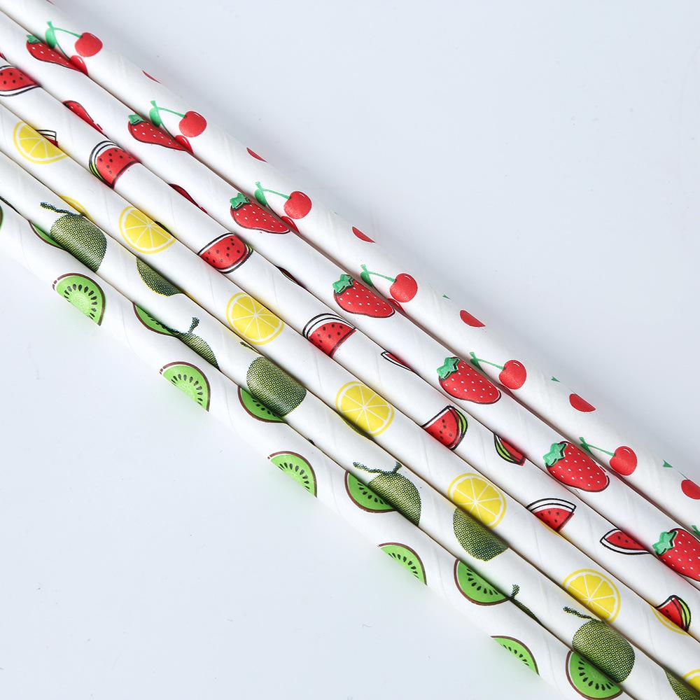 Biodegradable Fruit Print Paper Straws for Parties and Cocktails