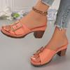 Fashion National Style Slippers Women's Summer New Vintage High Heel Metal Buckle A Word Large Size Thick Heel Sandals