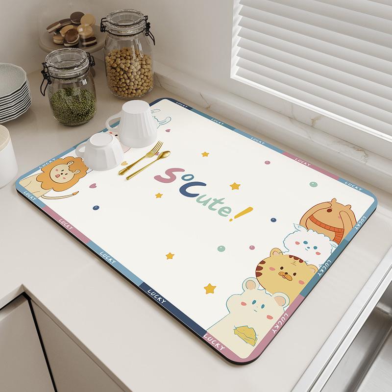 Натуральный свежий стиль Диатомитовая сушильная подставка Супервпитывающая подкладка на столешницу для кухонной раковины Сушка посуды Кофемашина Простой декор